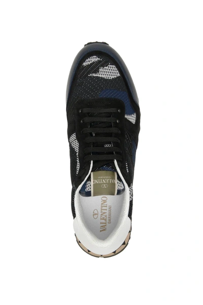 Shop Valentino Camouflage Net Rockrunner Sneakers In Blue/white/black