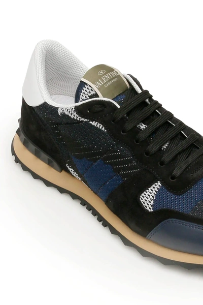 Shop Valentino Camouflage Net Rockrunner Sneakers In Blue/white/black