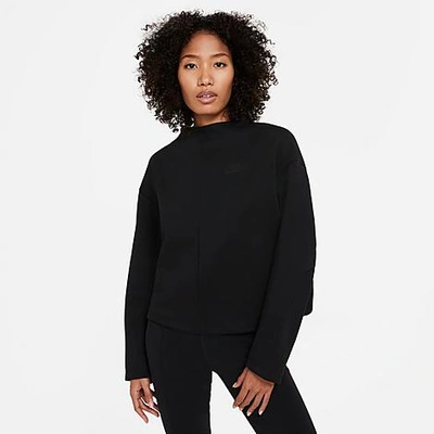 Shop Nike Women's Sportswear Tech Fleece Crewneck Sweatshirt In Black/black/black