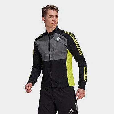Shop Adidas Originals Adidas Men's Nylon Track Jacket In Black/grey/acid Yellow