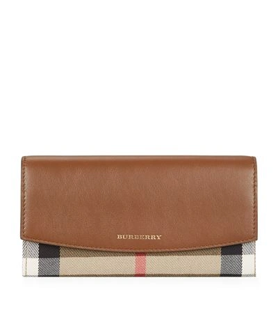 Burberry Porter House Check And Leather Continental Wallet In Tan