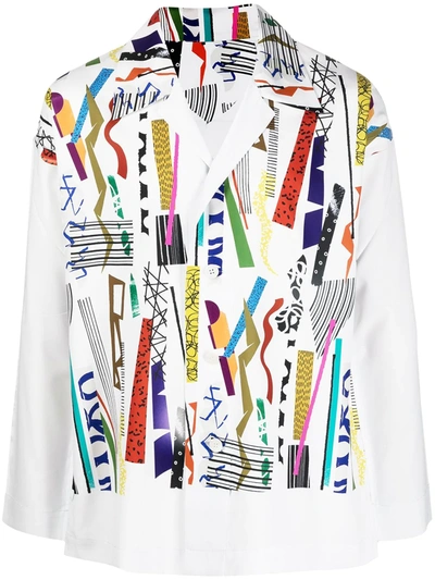 Shop Issey Miyake Graphic-print Classic-collar Shirt In White