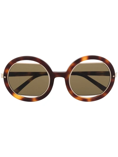 Shop Marni Eyewear Sunrise Round-frame Sunglasses In 218 Havana