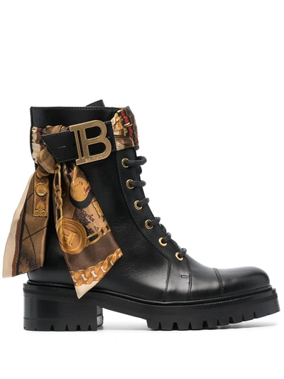 Shop Balmain Scarf-detail Combat Boots In Black