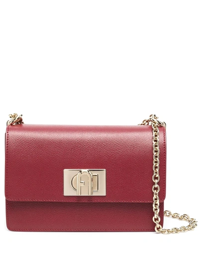 Furla Embossed-logo Leather Crossbody Bag In Red