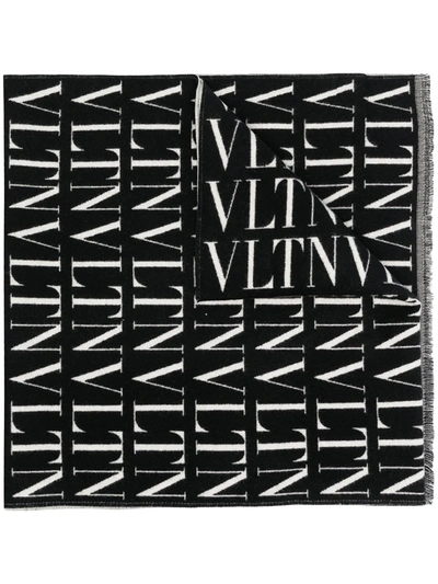 Shop Valentino Logo-print Cashmere Scarf In Black