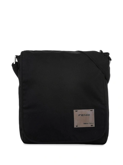 Pre-owned Fendi Logo Plaque Crossbody Bag In Black