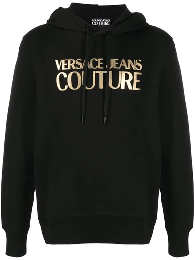 Shop Versace Jeans Couture Logo-print Drawstring Hoodie In Black