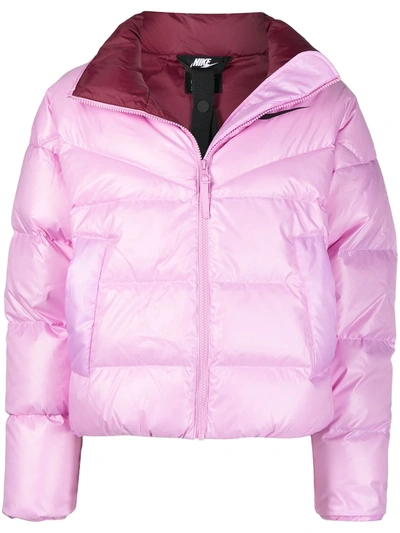 Shop Nike Stand-up Collar Puffer Jacket In Pink