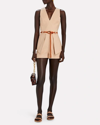 Shop Alexis Darby Belted Sleeveless Romper In Beige