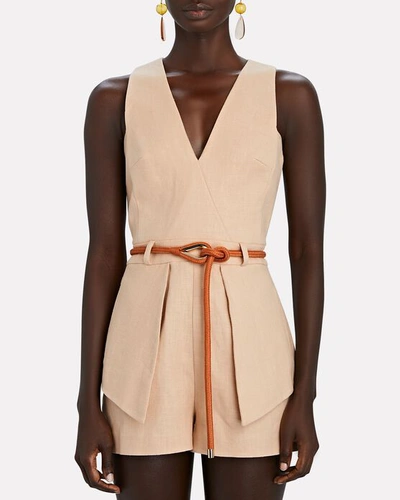 Shop Alexis Darby Belted Sleeveless Romper In Beige