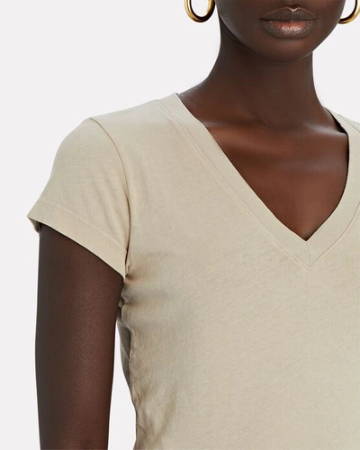 Shop L Agence Becca V-neck Cotton T-shirt In Beige