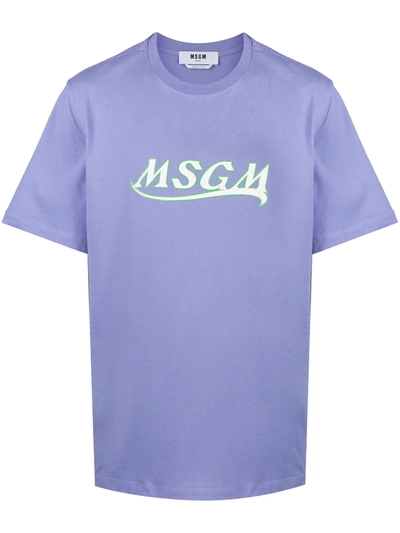 Shop Msgm Logo Print T-shirt In Purple
