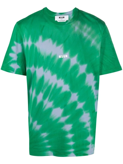 Shop Msgm Tie-dye Print T-shirt In Green