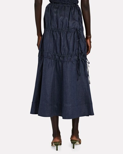 Shop Brock Collection Susanna Denim Linen Shirred Midi Skirt