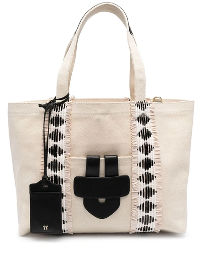 Shop Tila March Indian Band Cotton Tote Bag In Neutrals