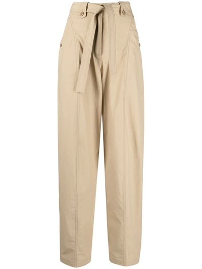 Shop Kenzo Tied-waist Cropped Trousers In Neutrals