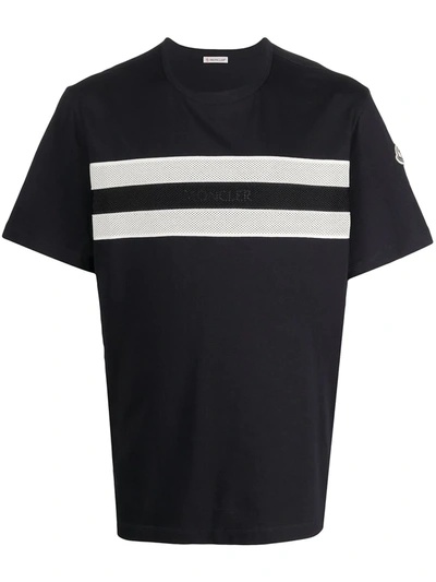 Shop Moncler Mesh Stripe Detail T-shirt In Blue