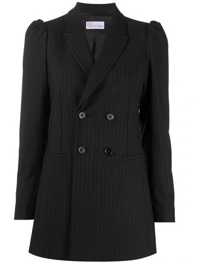 Shop Red Valentino Pinstripe Double-breasted Blazer In Black