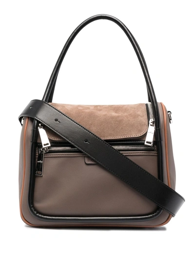 Shop Hogan Zip-up Leather Tote Bag In Brown