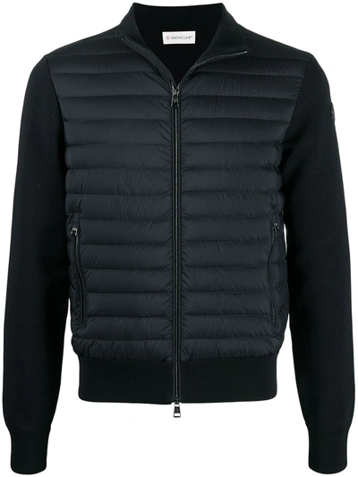 Shop Moncler Padded Panel Knitted Cardigan In Blue