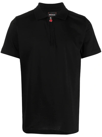 Shop Kiton Half-zip Polo Shirt In Black
