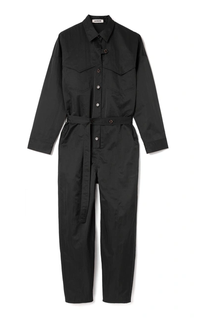 Shop Aeron Bodi Belted Satin Jumpsuit In Black