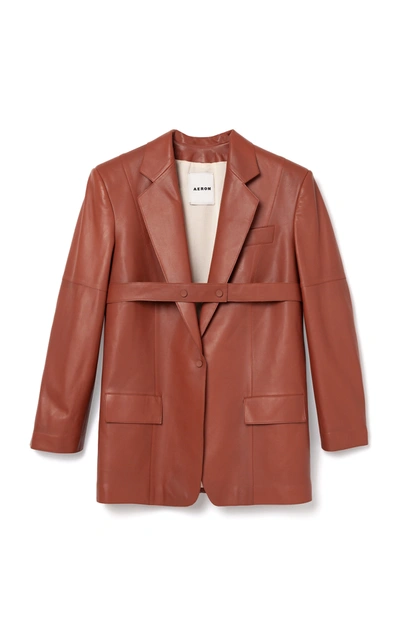 Shop Aeron Honey Belted Leather Blazer In Brown