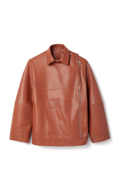Shop Aeron Viva Boxy Leather Jacket In Brown