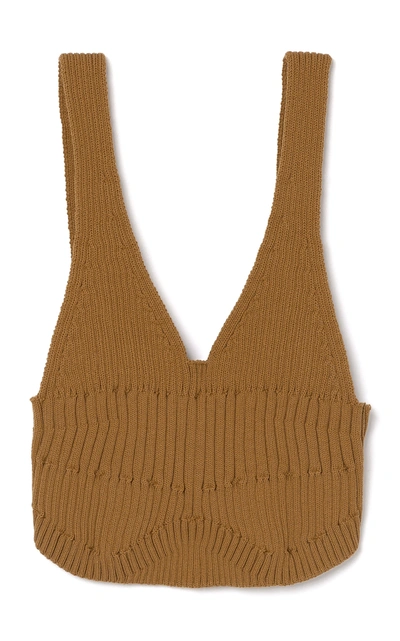 Shop Aeron Ceylon Ribbed Cotton-blend Knit Bra Top In Brown