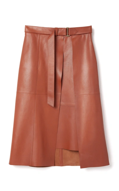 Shop Aeron Shivala Front Slit Midi Skirt In Brown
