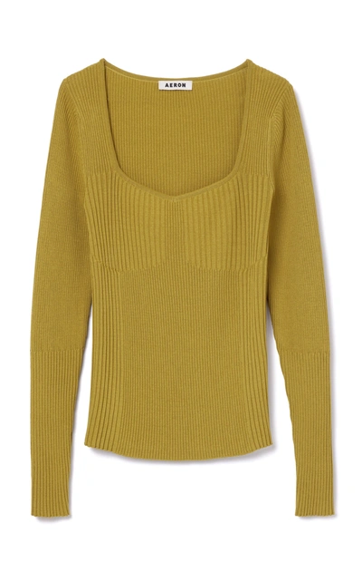 Shop Aeron Deven Ribbed Knit Top In Yellow