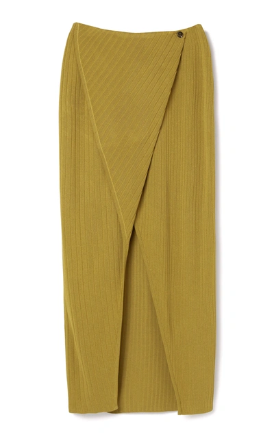 Shop Aeron Ecole Ribbed Knit Wrap Skirt In Yellow
