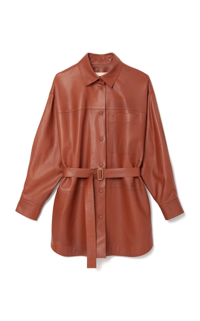 Shop Aeron Jaiphal Belted Leather Top In Brown