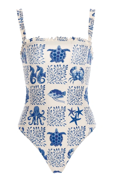 Shop Agua By Agua Bendita Women's Limón Embroidered One-piece Swimsuit In Blue
