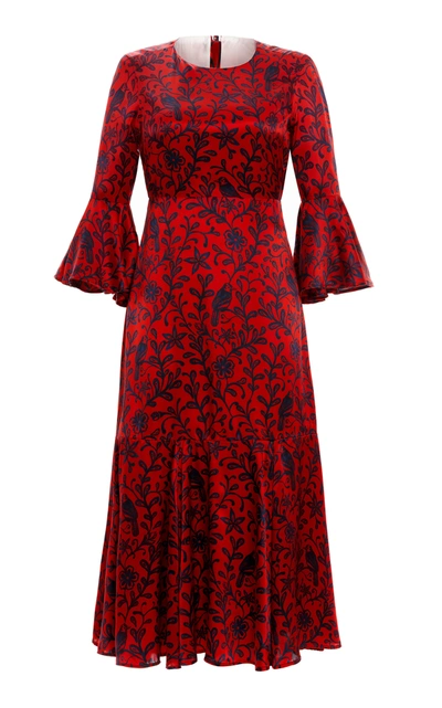 Shop Agua By Agua Bendita Berenjena Printed Silk Dress In Red