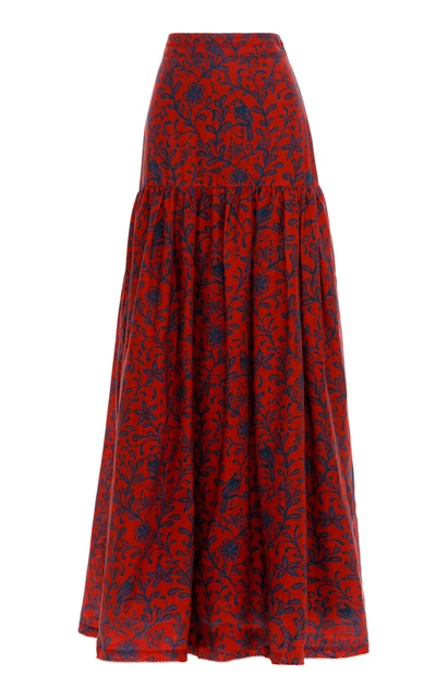 Shop Agua By Agua Bendita Women's Margarita Tiered Printed Linen Maxi Skirt In Red