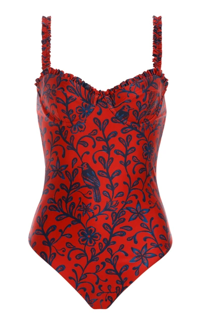 Shop Agua By Agua Bendita Women's Manzana Ruffled Printed One-piece Swimsuit In Red