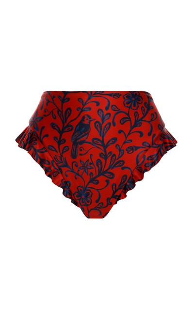 Shop Agua By Agua Bendita Women's Jengibre Printed Ruffled Bikini Bottom In Red