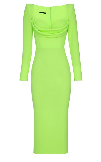 Shop Alex Perry Women's Corin Draped Stretch Crepe Midi Dress In Green