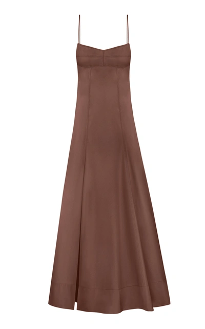 Shop Anna October Libertine High Slit Cotton Maxi Dress In Brown