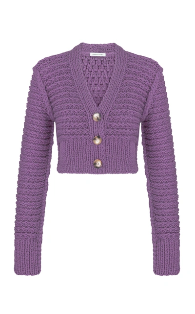 Shop Anna October Women's Marta Textured Cropped Knit Cardigan In Purple