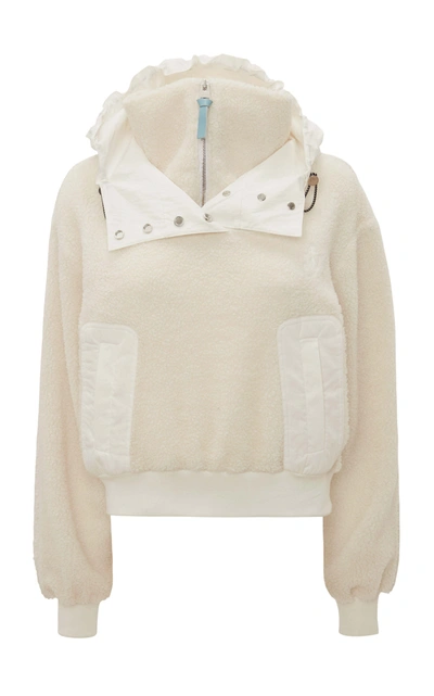 Shop Jw Anderson Half-zip Hooded Sherpa Jacket In White