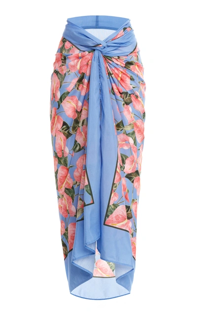 Shop Agua By Agua Bendita Lavanda Anturios-printed Cotton Silk Pareo In Blue