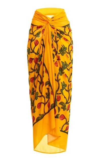 Shop Agua By Agua Bendita Lavanda Brevas-printed Cotton Silk Pareo In Yellow