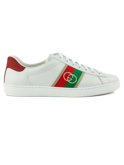Shop Gucci White Leather Ace Sneakers In Bianco