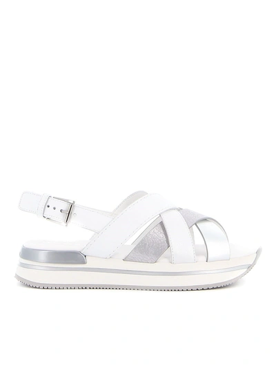 Shop Hogan Crossover Strap Sandals In White In White/silver