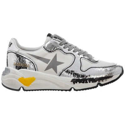 Shop Golden Goose Running Sole Sneakers In White/silver