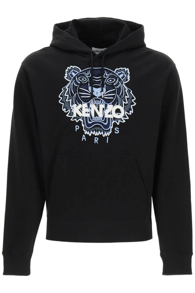 Shop Kenzo Hoodie With Tiger Embroidery In Blue