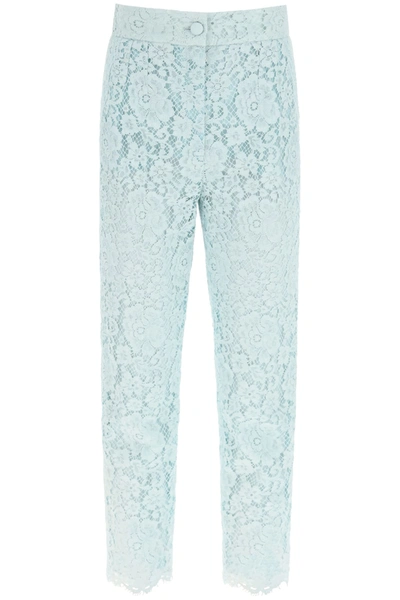 Shop Dolce & Gabbana Cordonetto Lace Trousers In Ghiaccio Polvere (light Blue)